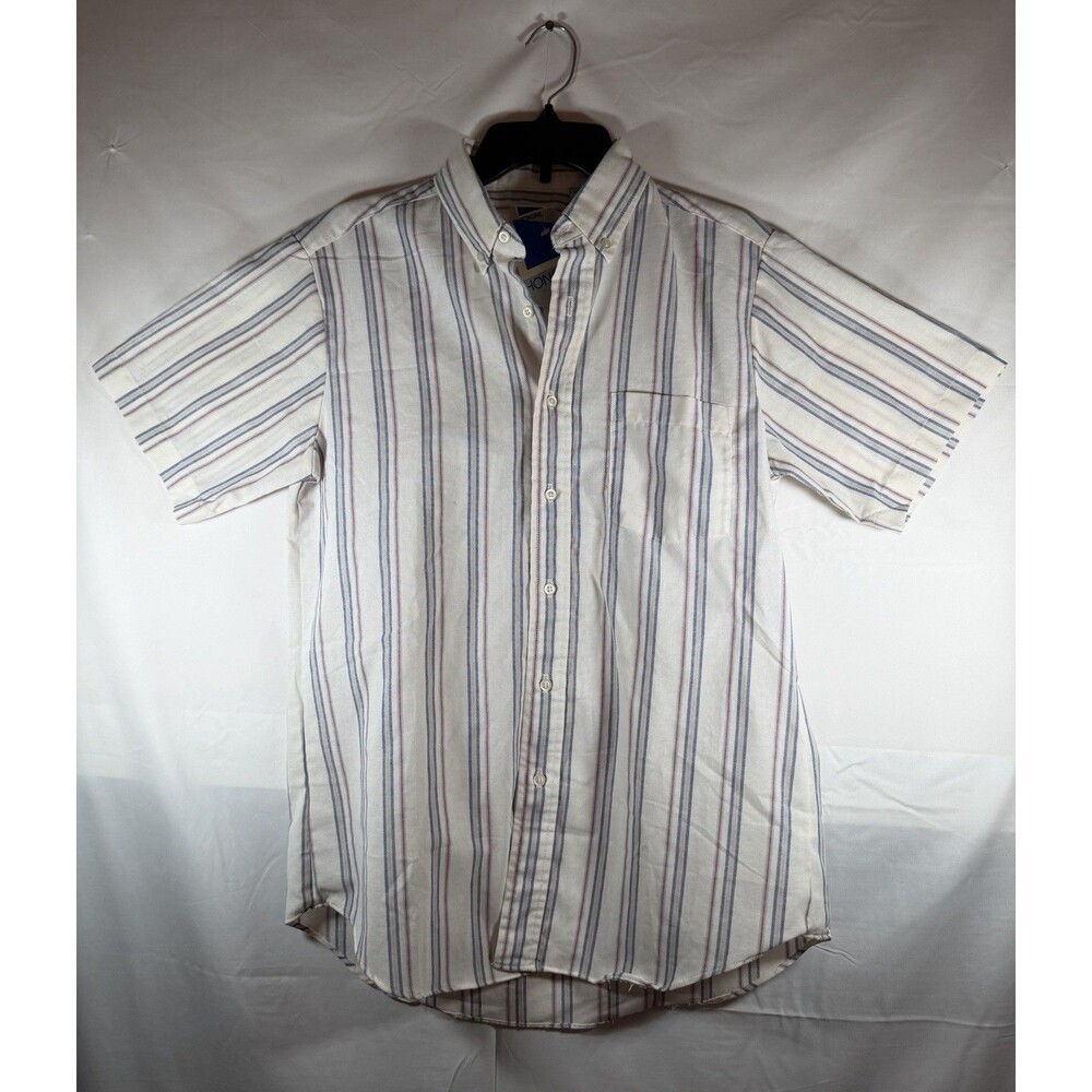 HONORS Striped Cotton Button-Down Shirt Short Sleeve M White Blue Red